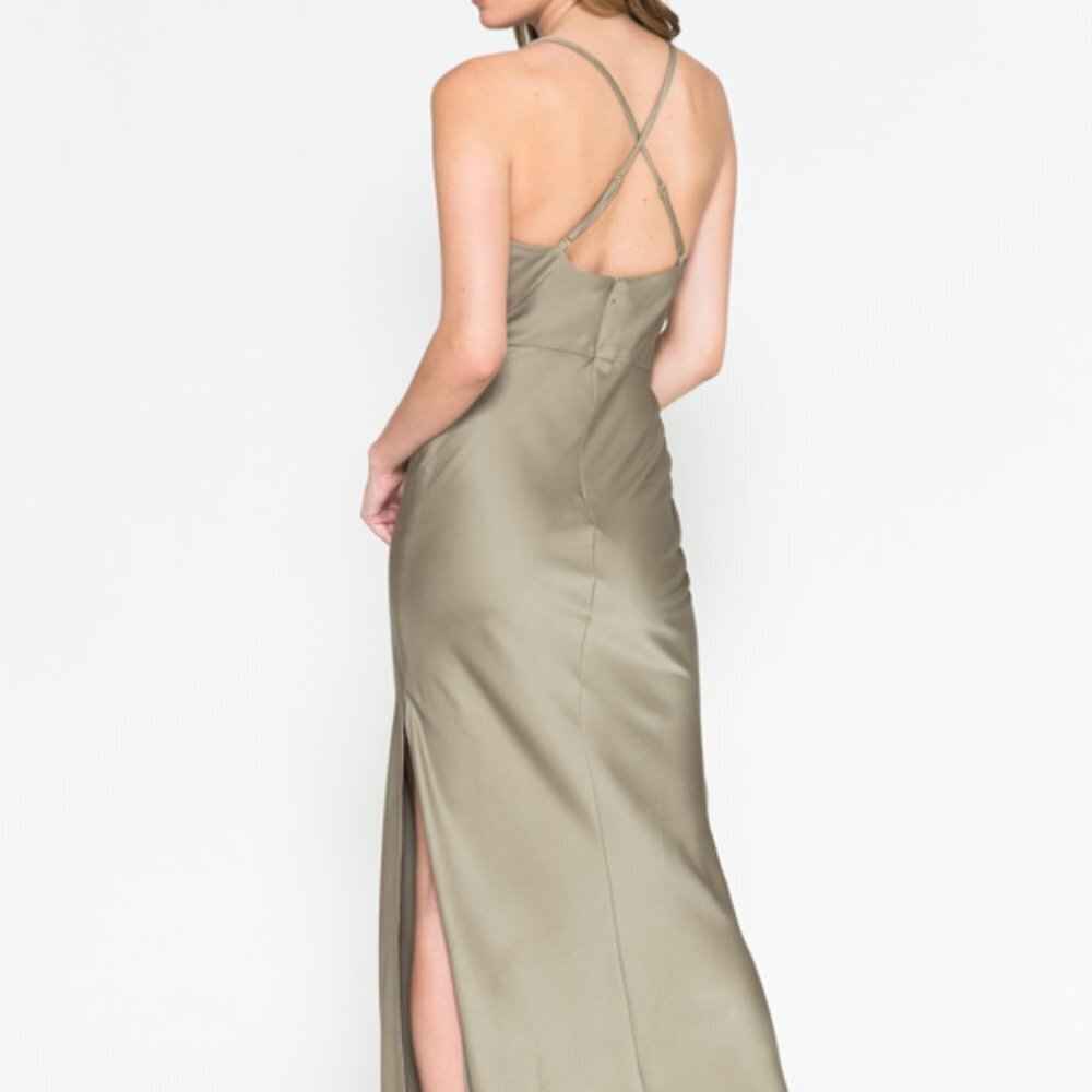WINE COLOR SIMPLE SATIN PARTY BRIDSMAIDS EVENING MIDI SHEATH GOWN DRESS AC6115 - Picture 4 of 7